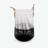 black and white japandi bamboo laundry basket