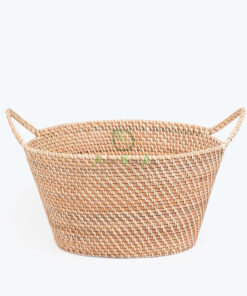Round Woven Rattan Toy Cloth Food Fruit Storage Basket With Handles