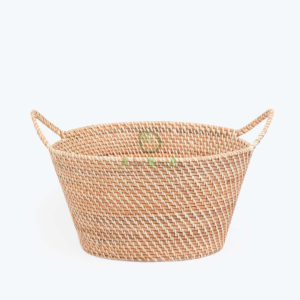 Round Woven Rattan Toy Cloth Food Fruit Storage Basket With Handles