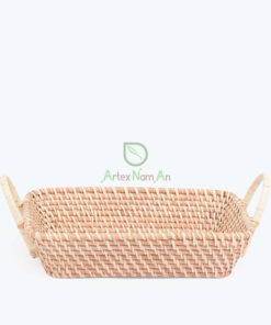 Eco Friendly Rectangular Woven Rattan Food Fruit Storage Basket With Handles For Room Organizer Wholesale