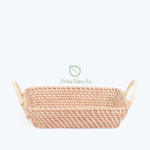 Eco Friendly Rectangular Woven Rattan Food Fruit Storage Basket With Handles For Room Organizer Wholesale
