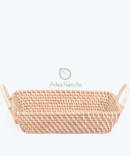 Eco Friendly Rectangular Woven Rattan Food Fruit Storage Basket With Handles For Room Organizer Wholesale