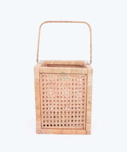 Rattan Lanterns Candle Holder with Wood Frame for Home Decoration