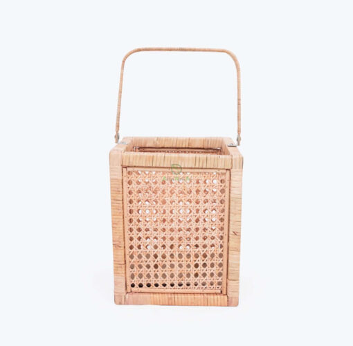 Rattan Lanterns Candle Holder with Wood Frame for Home Decoration