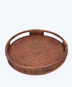 Eco-friendly Brown Handmade Woven Round Trays Also Rattan Storage Coffee Tea Serving Tray From Vietnam