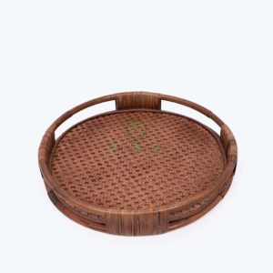 Eco-friendly Brown Handmade Woven Round Trays Also Rattan Storage Coffee Tea Serving Tray From Vietnam