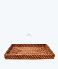 Natural rectangular woven rattan serving tea fruit food tray for living room & kitchen