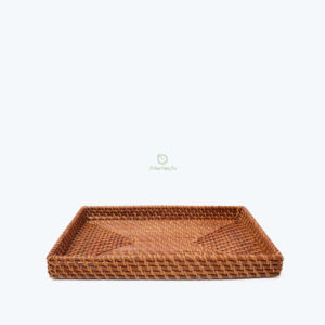 Natural rectangular woven rattan serving tea fruit food tray for living room & kitchen