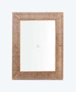 Natural Lattice Rectangular Rattan Decorative Wall Mirror for Room Decor