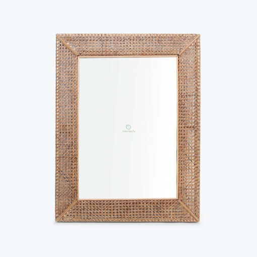 Natural Lattice Rectangular Rattan Decorative Wall Mirror for Room Decor