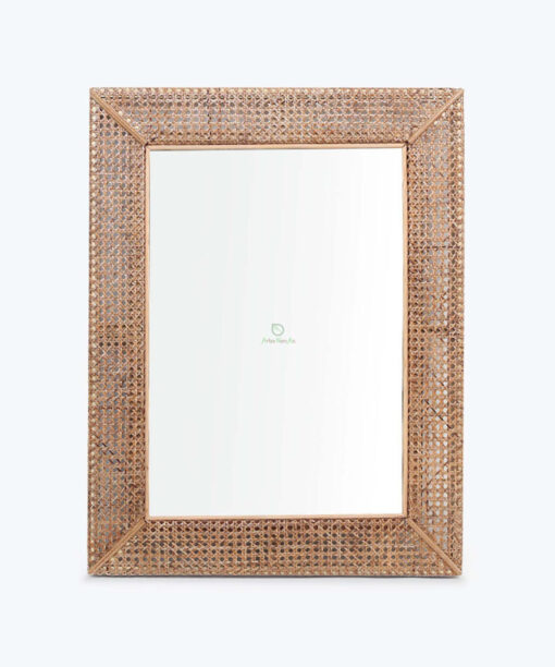 Natural Lattice Rectangular Rattan Decorative Wall Mirror for Room Decor