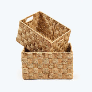 rectangular natural seagrass storage basket with handles