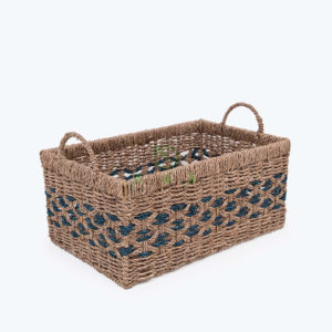 Eco Friendly Rectangular Woven Seagrass Storage Basket With handles