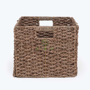 handwoven seagrass cube storage basket with handles for toy cloth