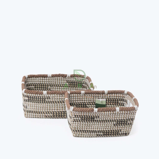 Eco friendly rectangular woven seagrass storage basket for wholesale