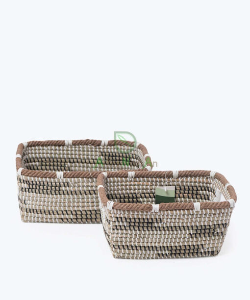 Eco friendly rectangular woven seagrass storage basket for wholesale