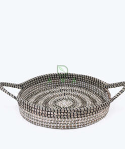 Eco Friendly Round Seagrass Storage Tray With Handles For Home Decor