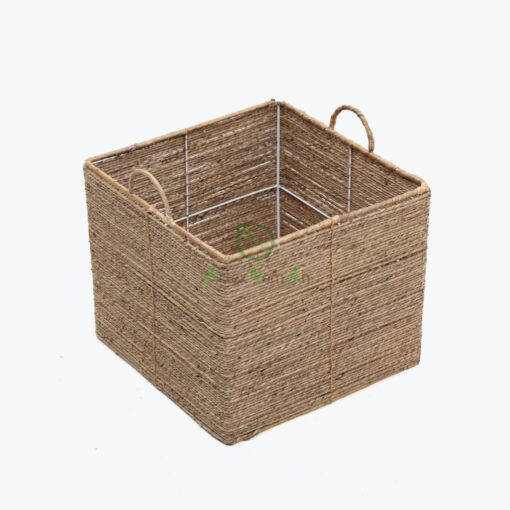 Eco-friendly Woven Cube Seagrass Clothes Storage Basket With Handle Also Toy Storage Basket