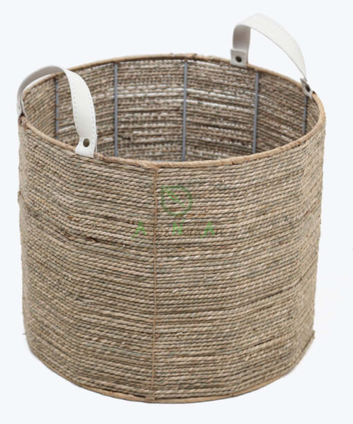 Eco friendly woven big round seagrass basket storage with Handles for Wholesale