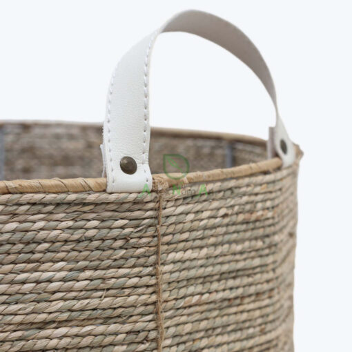 Eco friendly woven big round seagrass basket storage with Handles for Wholesale
