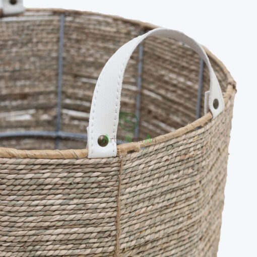Eco friendly woven big round seagrass basket storage with Handles for Wholesale