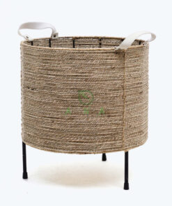 Handwoven Seagrass Round Plant Pot Stand With Leather Handles Also Indoor Planters With Iron Stand