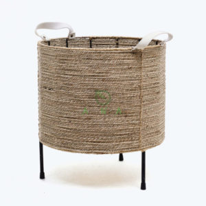 Handwoven Seagrass Round Plant Pot Stand With Leather Handles Also Indoor Planters With Iron Stand