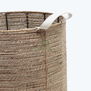 Handwoven Seagrass Round Plant Pot Stand With Leather Handles Also Indoor Planters With Iron Stand