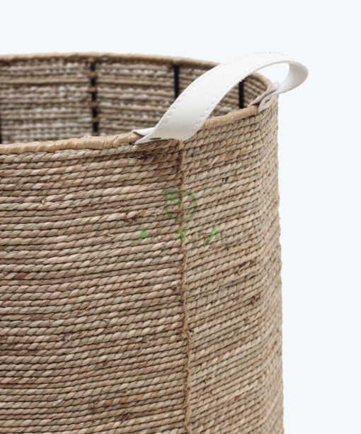 Handwoven Seagrass Round Plant Pot Stand With Leather Handles Also Indoor Planters With Iron Stand