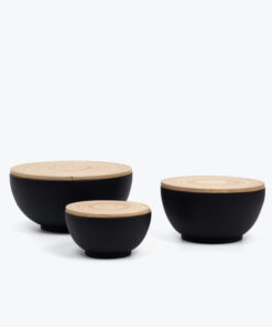 Set 3 Black Spun Bamboo Salad Serving Bowls Japandi Decor