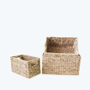 set of 3 rectangular water hyacinth storage bins with handles