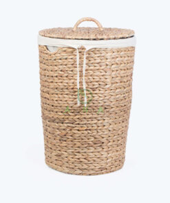 Round Water Hyacinth Hamper With Lid and Cotton Linen