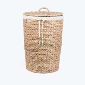 Round Water Hyacinth Hamper With Lid and Cotton Linen