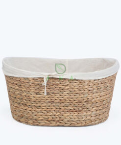 Oval Water Hyacinth Hamper With Cotton Linen