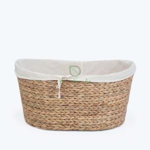 Oval Water Hyacinth Hamper With Cotton Linen