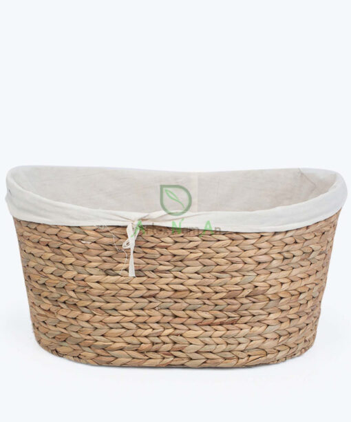 Oval Water Hyacinth Hamper With Cotton Linen
