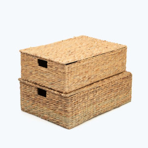 eco-friendly rectangular water hyacinth storage basket with lid