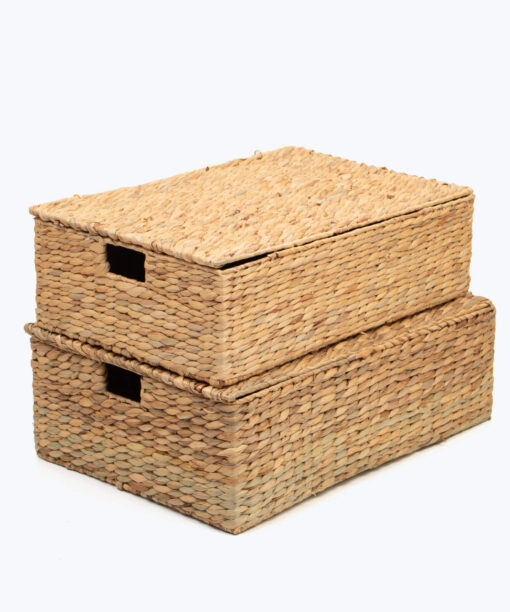 eco-friendly rectangular water hyacinth storage basket with lid
