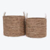 Round Water Hyacinth Storage Organizer With Leather Handles