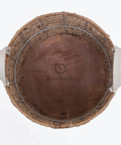 Natural Round Water Hyacinth Storage Organizer With Leather Handles