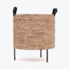 Round Woven Water Hyacinth Plant Pot Stand With Leather Handles
