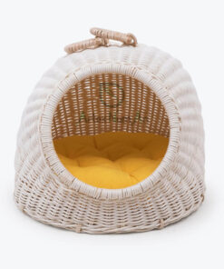 Wholesale Natural Rattan Pet house with White Soft Cushion for Dogs & Cats from Vietnam R 30 24 014 01