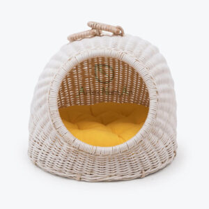 Wholesale Natural Rattan Pet house with White Soft Cushion for Dogs & Cats from Vietnam R 30 24 014 01