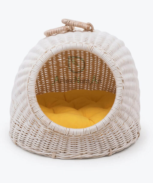 Wholesale Natural Rattan Pet house with White Soft Cushion for Dogs & Cats from Vietnam R 30 24 014 01