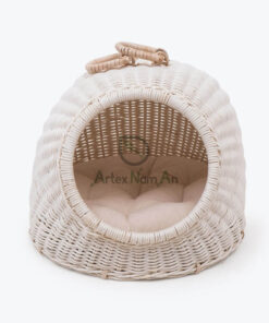 Wholesale Natural Rattan Pet house with White Soft Cushion for Dogs & Cats from Vietnam R 30 24 014 01