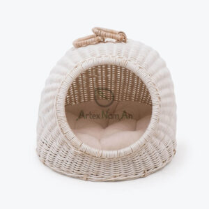 Wholesale Natural Rattan Pet house with White Soft Cushion for Dogs & Cats from Vietnam R 30 24 014 01