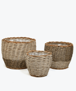 Set of seagrass wicker planter with plastic lining