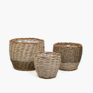 Set of seagrass wicker planter with plastic lining