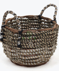 SET of 2 Bi-color Seagrass Planter With Handles With Plastic Lining
