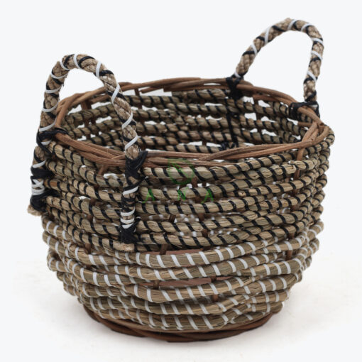 SET of 2 Bi-color Seagrass Planter With Handles With Plastic Lining